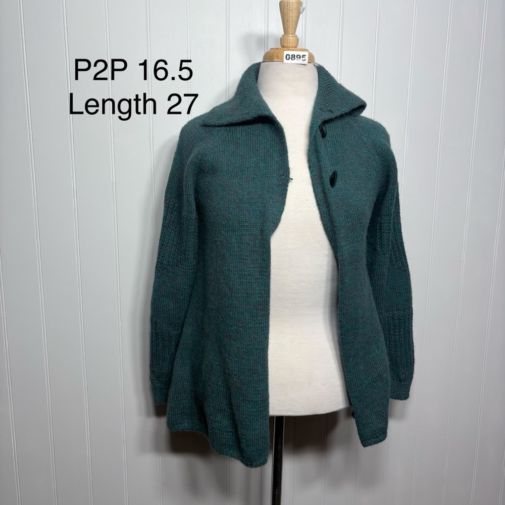 Hand Knit Alpaca Cardigan Teal Cozy Minimalist Cottagecore‎ Soft Knit Sweater